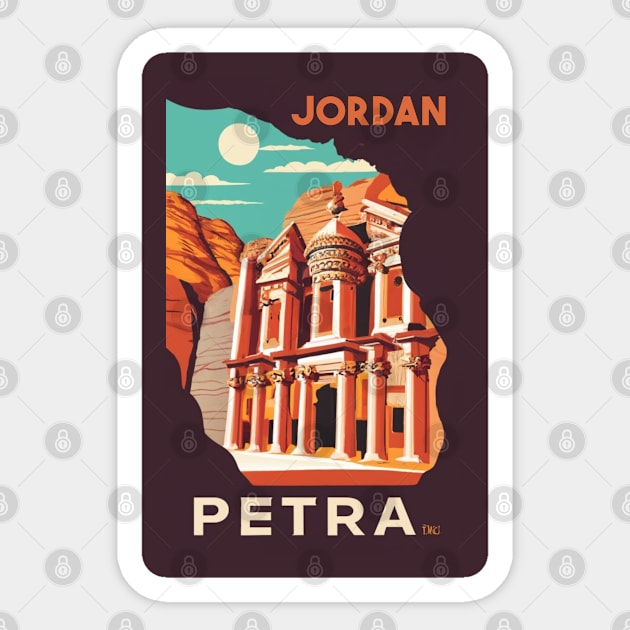 A Vintage Travel Art of Petra - Jordan Sticker by goodoldvintage